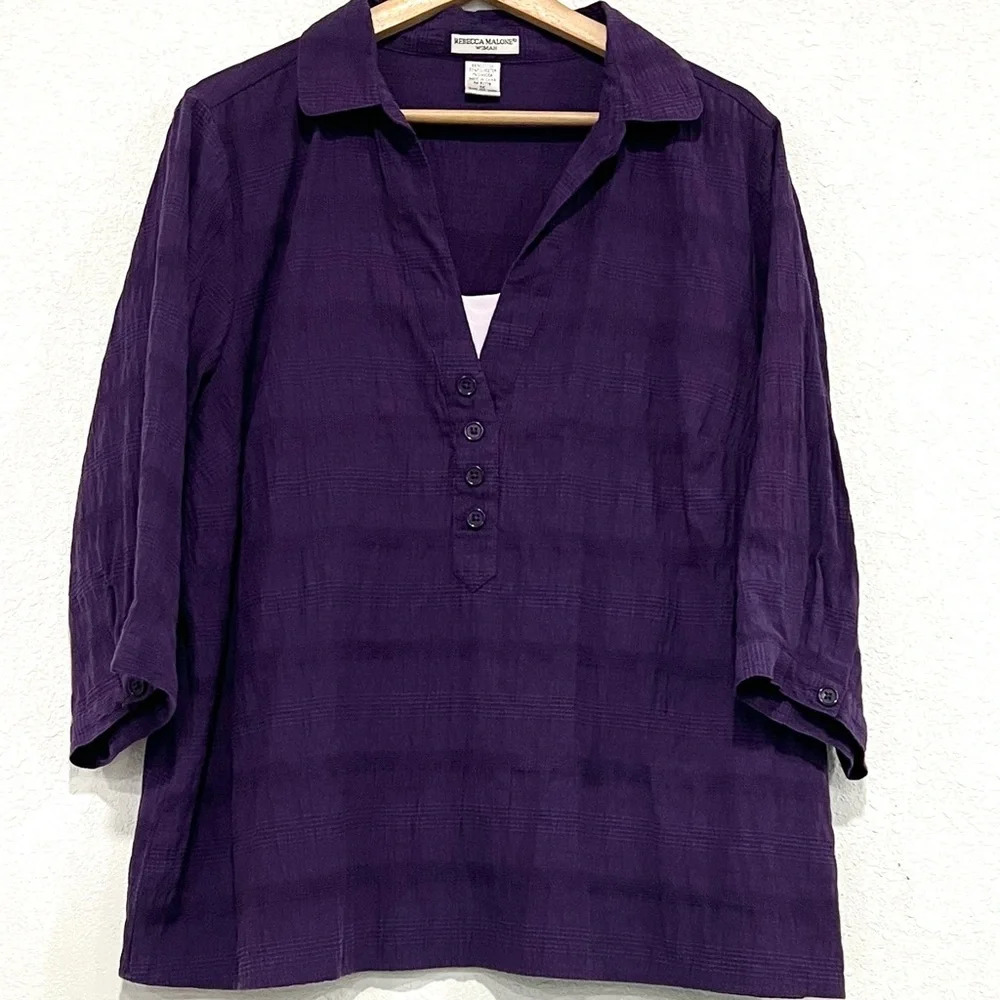 Rebecca Malone Womens Long Sleeve Purple Blouse Size 1X